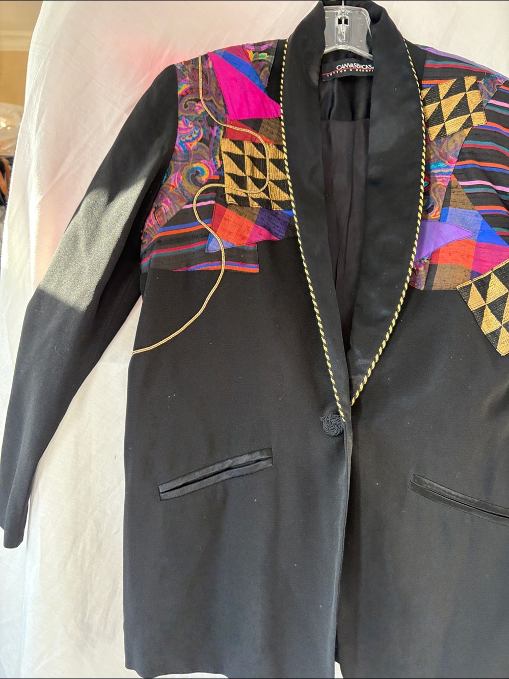 Canvasback by L.L. Bean Women's Black Blazer with Multicolor Patchwork Accents - Picture 2 of 4